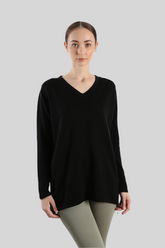 V neck Pure Cashmere Sweater - Black