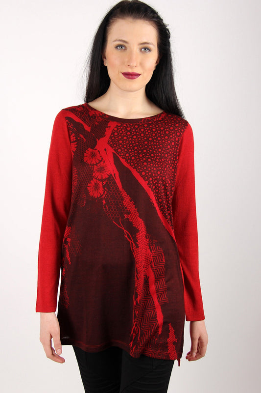 RED & BROWN  FLORAL SILK WOOL CASHMERE SWEATER