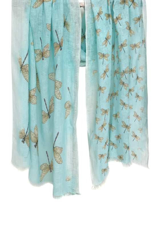 Turquoise Floral Linen Scarf