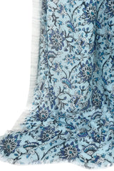 Blue Floral Bamboo Silk Cashmere Scarf