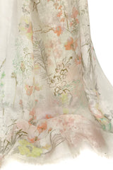 Ecru Floral Silk Linen Cashmere Scarf