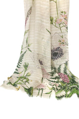 Beige Floral Silk Wool Linen Scarf