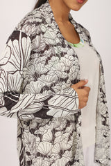 Black & White Floral Linen Cardigan