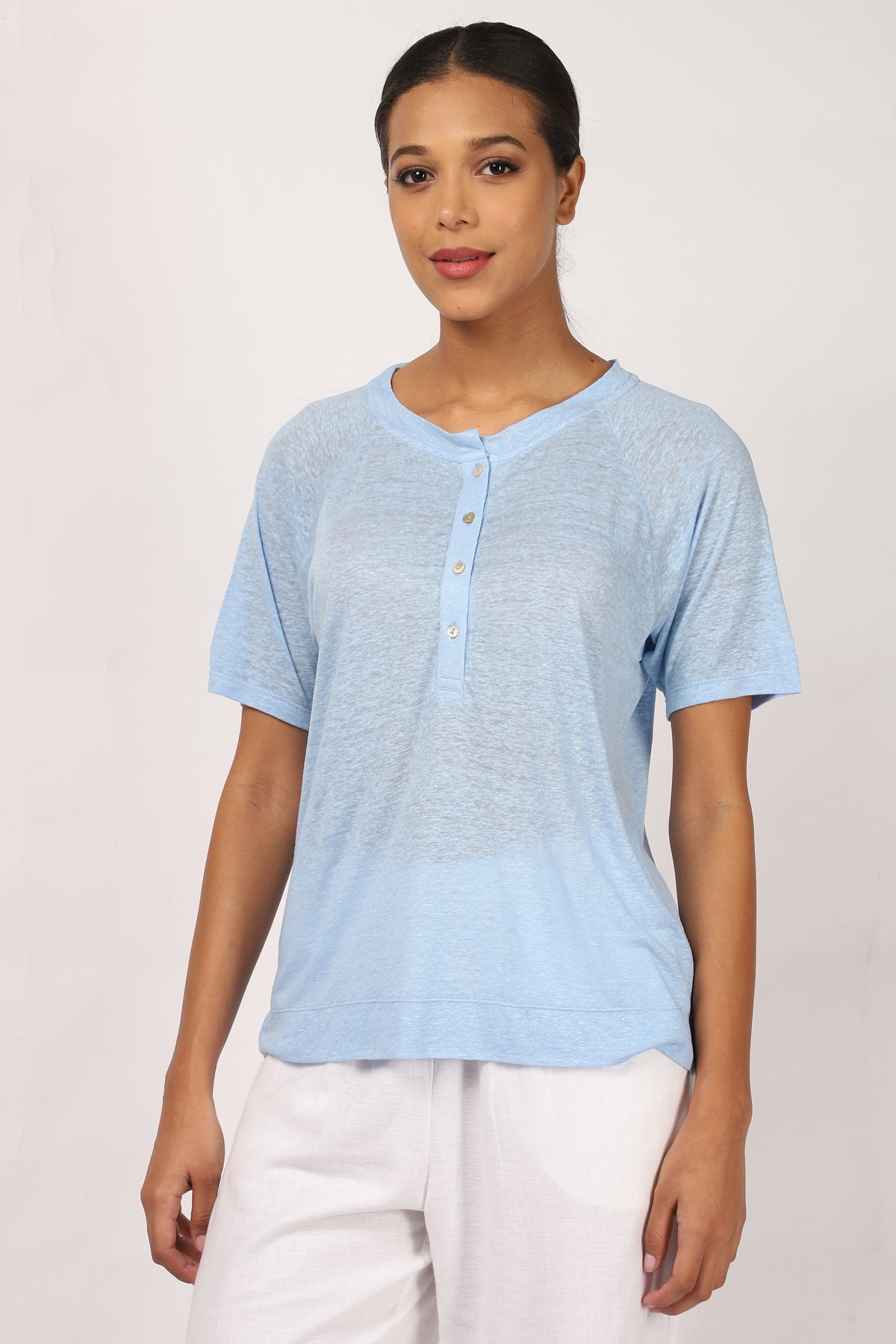 Soft Blue Linen T-Shirt