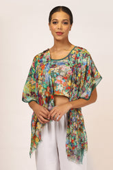 Green Floral Silk Blend Matching Set