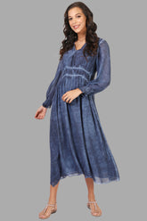 Navy Denim Voile Long Dress