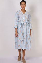 Blue Floral Linen Dress