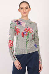 Silk - Line Contour Floral T - Shirt