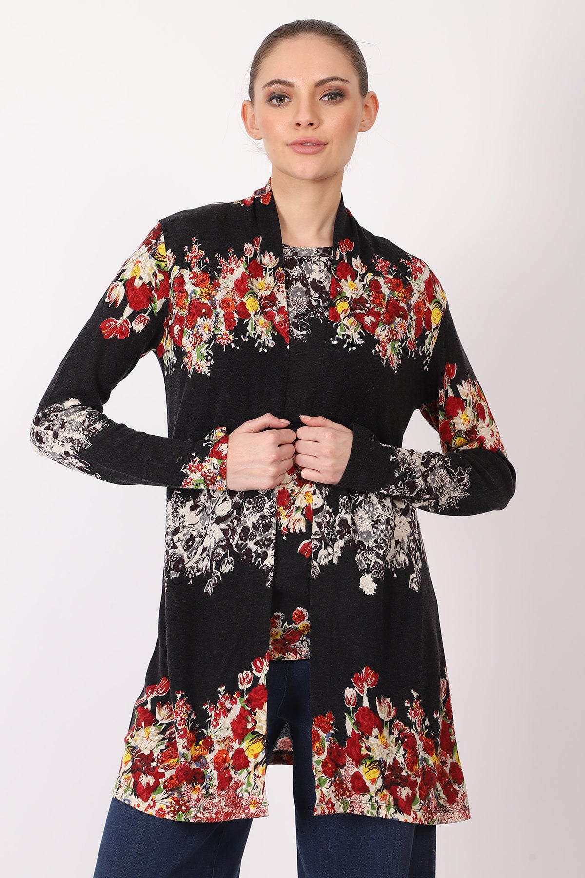 Silk Cashmere - Bouquet Floral Duster Coat