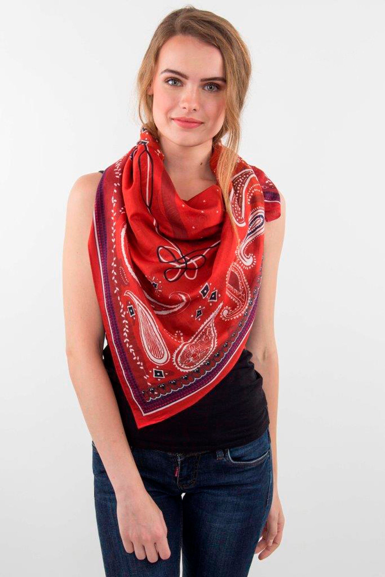 Scarlet Paisley Cotton Silk Scarf –
