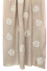 Beige Embroidered Silk Cashmere Scarf