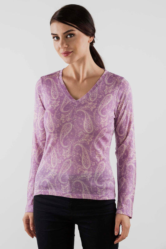 LAVENDER PAISELY SILK WOOL CASHMERE SWEATER