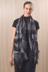 silk cashmere black & white contour lines scarves