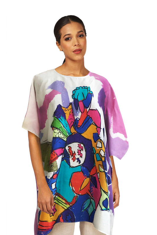Multicolour Abstract Silk Kaftan