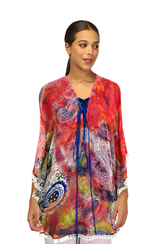 Red Paisely Silk Kaftan