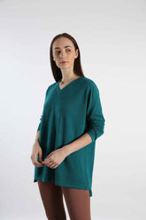 Teal Blue V Neck Cashmere Sweater
