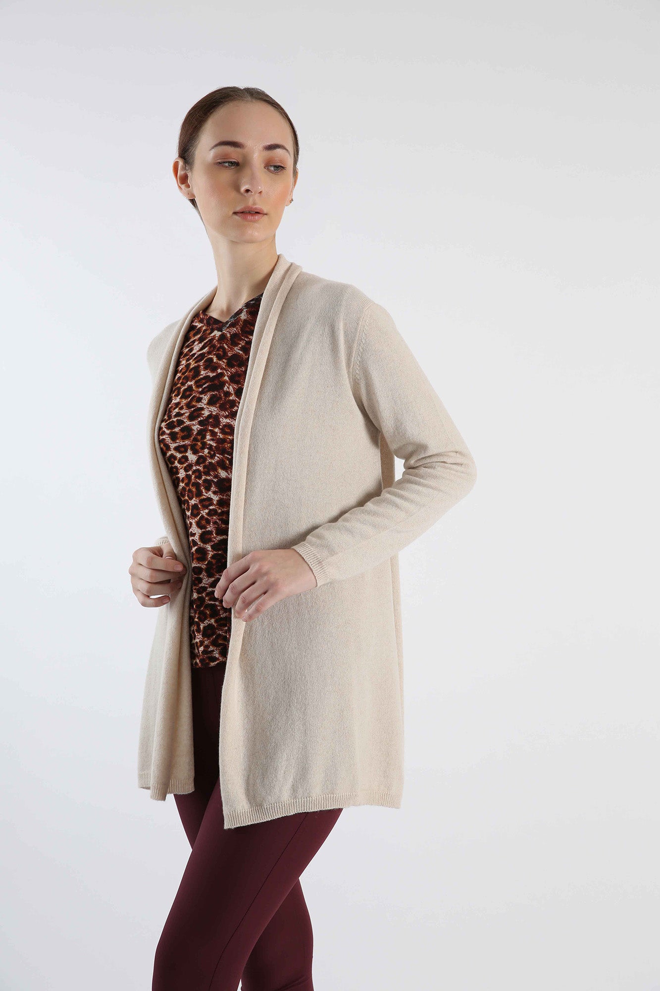 Pure Cashmere Draped Cardigan Soft Taupe – - Main Image