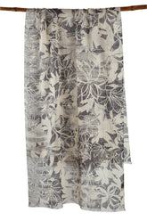Grey Silk-Cashmere Floral Scriffles Scarf