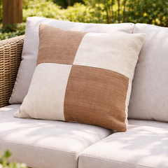 Ivory and Cognac Linen Wool Cushion -Henry