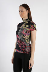 Paisley Printed Silk Twin Set in Black