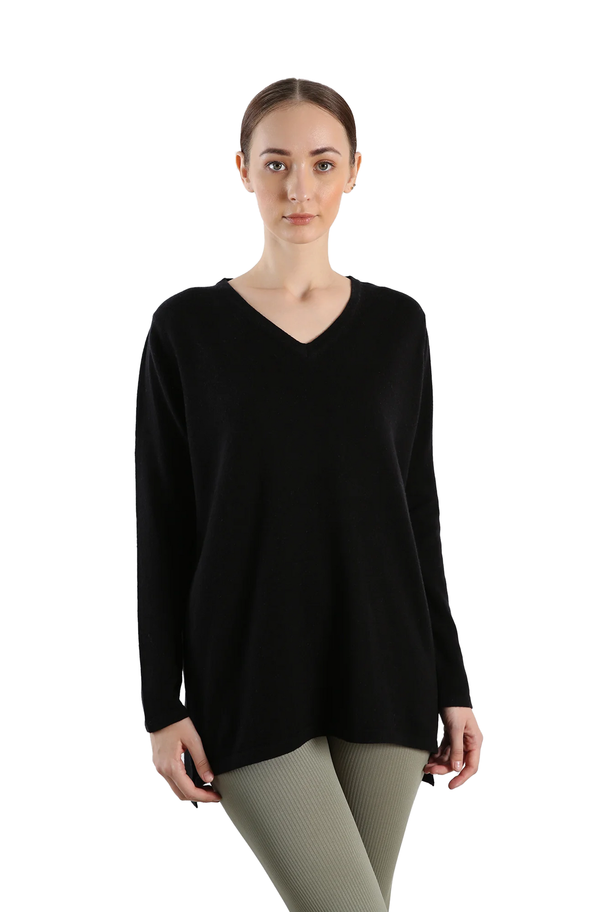 V neck Pure Cashmere Sweater - Black