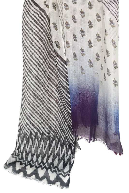 Silk Linen Cashmere - Inky Motif Geometric scarf