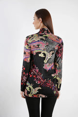 Paisley Printed Silk Twin Set in Black