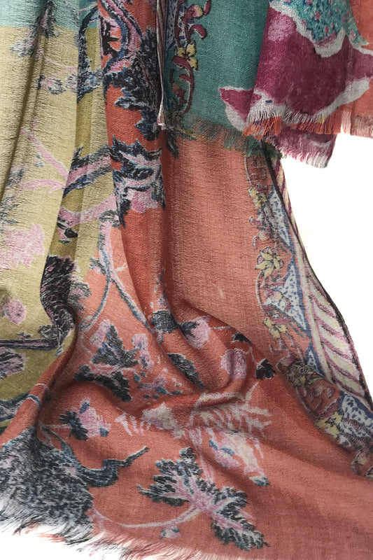 Silk Wool Cashmere Crepe - Colour burst scarf