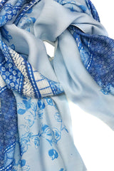 Blue Floral Silk Wool Scarf