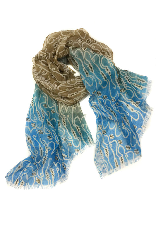 Ochre Blue Abstract Cashmere Scarf