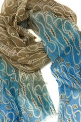 Ochre Blue Abstract Cashmere Scarf