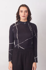 Black Abstract Turtle-Neck Top