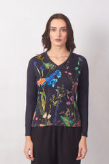 Midnight Floral Fiesta V-Neck Top