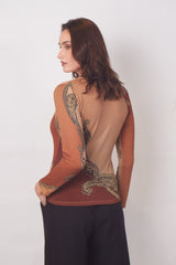 Brown Paisley V-Neck Top