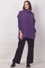 Purple Turtle Neck Tunic-Fit Sweater