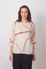 Ivory Abstract Boat-Neck Top