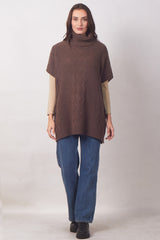 Brown Turtle Neck Tunic-fit Sweater