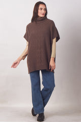 Brown Turtle Neck Tunic-fit Sweater