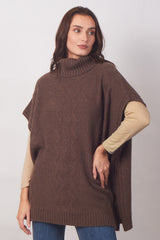 Brown Turtle Neck Tunic-fit Sweater