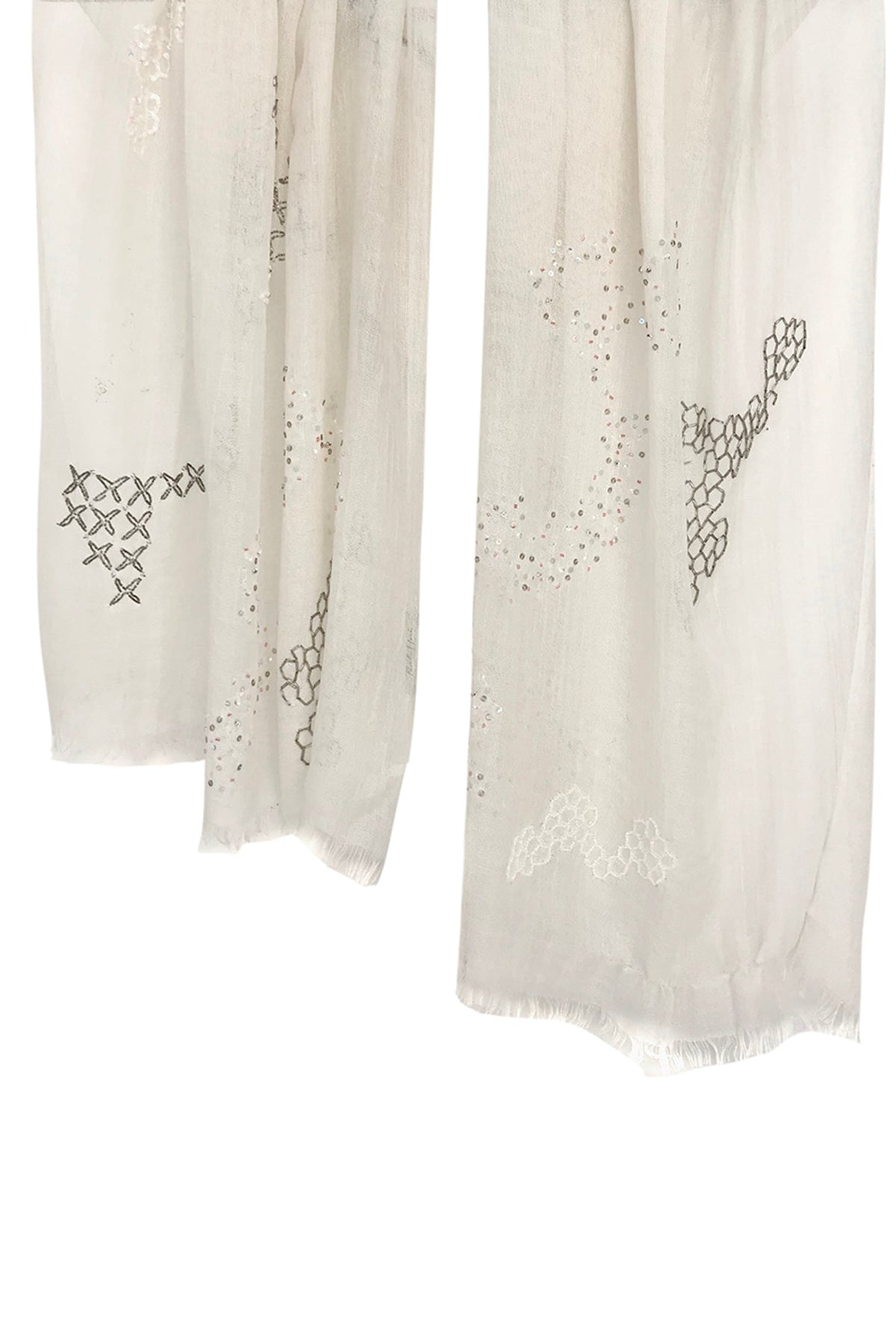 Silk Cashmere - Ivory Geometric Sequin scarf