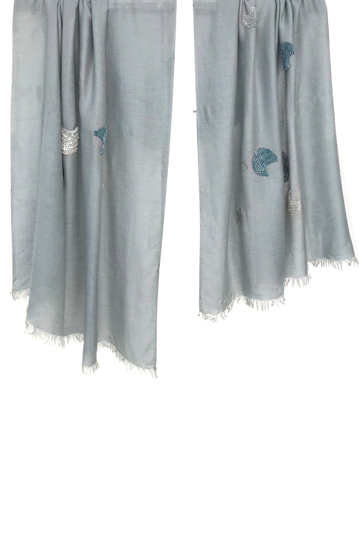 Silk Cashmere - Smoke Blue Sequined Scarf