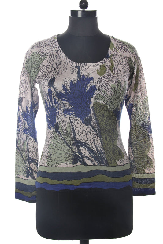GREY & OLIVE  FLORAL CASHMERE SILK SWEATER