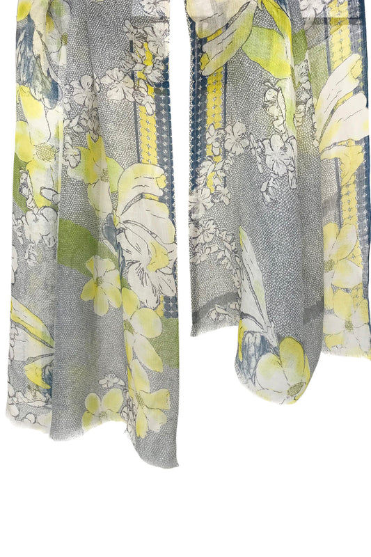 Silk Linen Wool - Geometry of Florals scarf