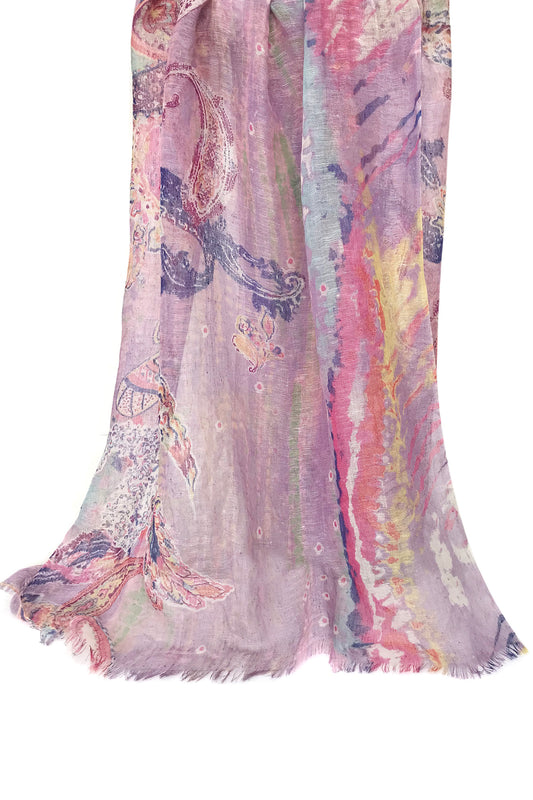 Silk Linen Cashmere - colour burst paisley scarf