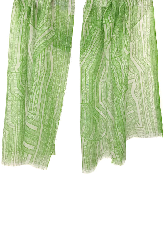 Silk Linen Wool - Contours in Green Scarf