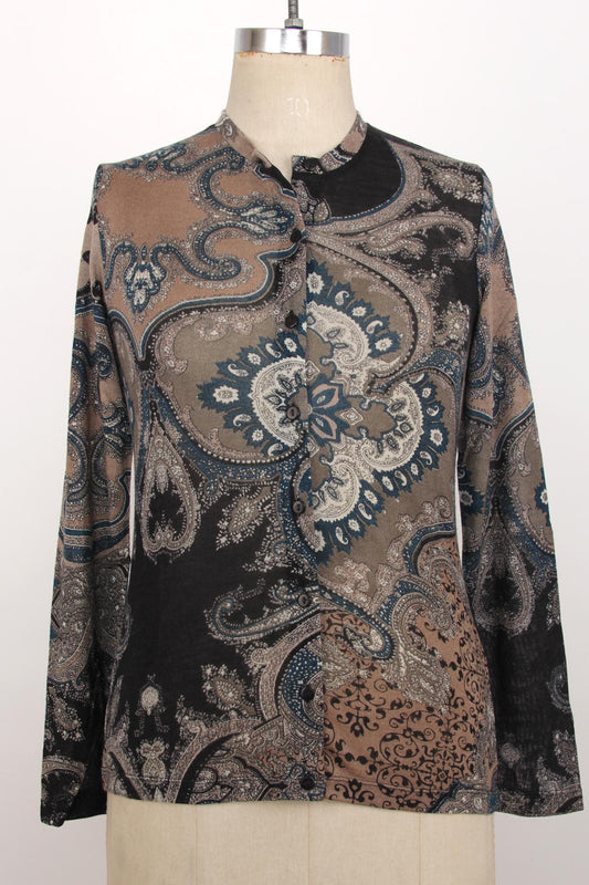 BLACK & BROWN PAISELY CASHMERE SILK SWEATER