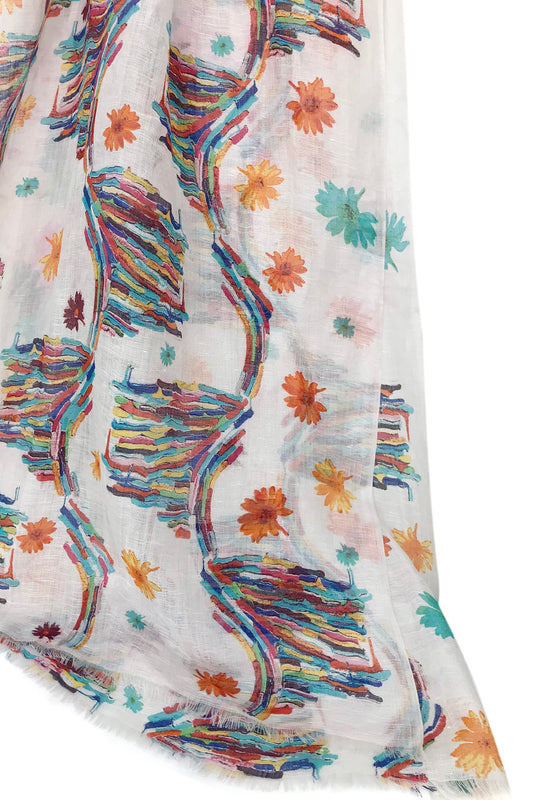 Silk Linen - Abstract Floral Scarf - Multicolour