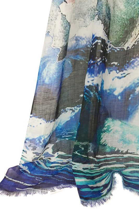 Silk Linen - Waves and the sky scarf
