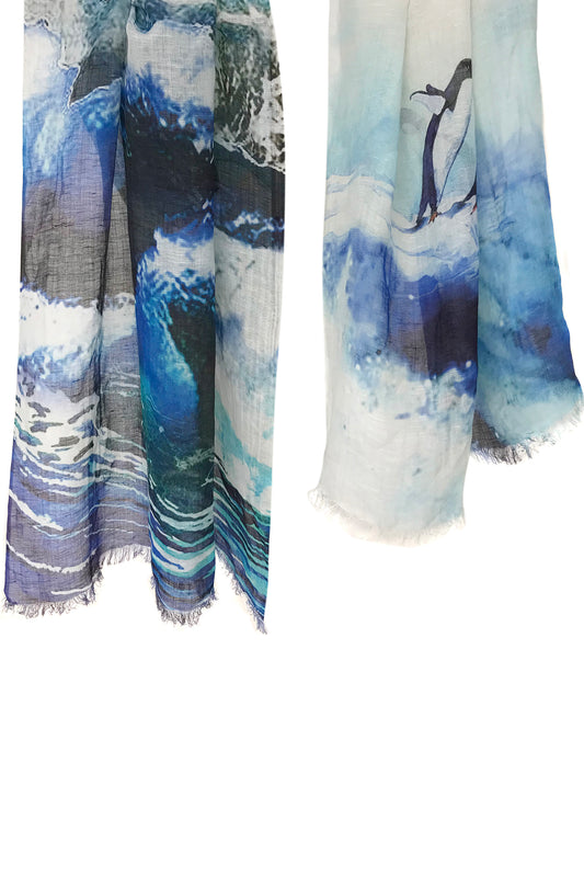 Silk Linen - Waves and the sky scarf