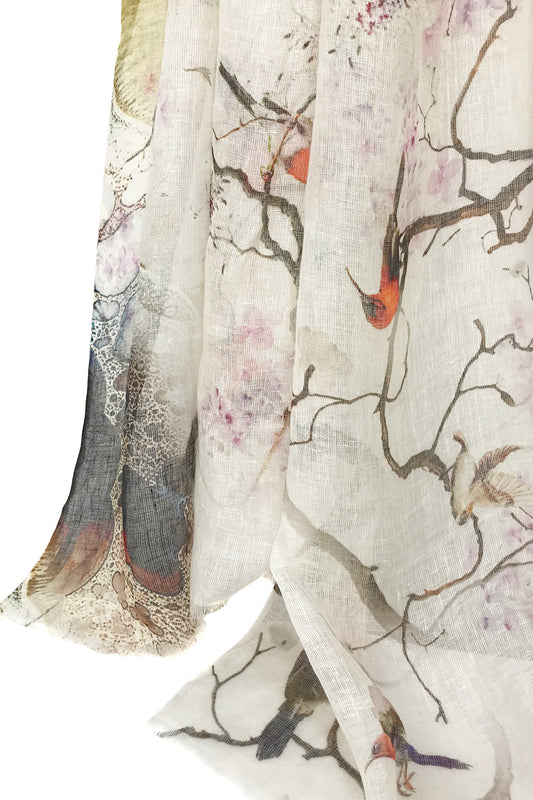 Silk Linen - Birds of Paradise Scarf
